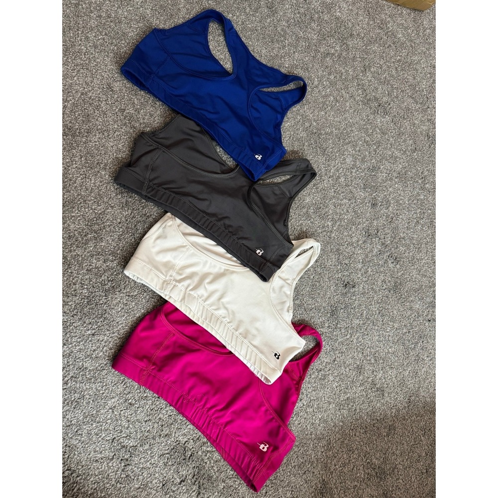 Blackstone Labs Sports Bras Bundle Lot 4 Pack Pink White Gray Blue Womens Large
